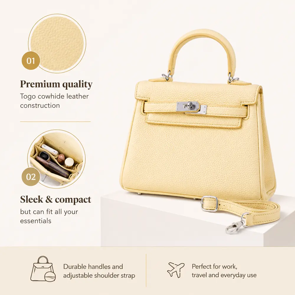 Meilin (S)- Citrus Yellow Premium cowhide leather mini crossbody Bag for women| everyday handbag| durable & stylish ladies shoulder bags| Multi-purpose bags for work, travel, sopping - Image 4