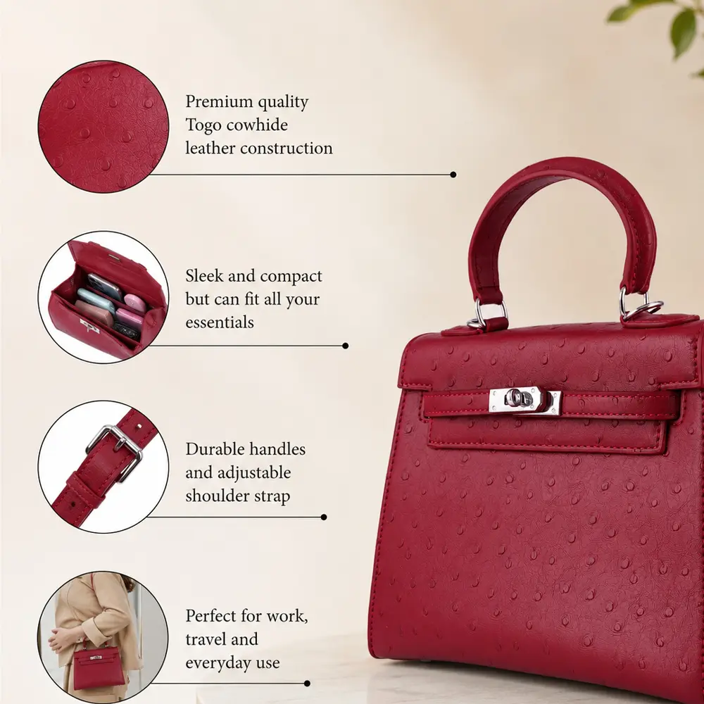 Meilin (M) - Wine Red Premium cowhide leather crossbody Bag for women| everyday handbag| durable & stylish ladies shoulder bags| Multi-purpose bags for work, travel, sopping - Image 3