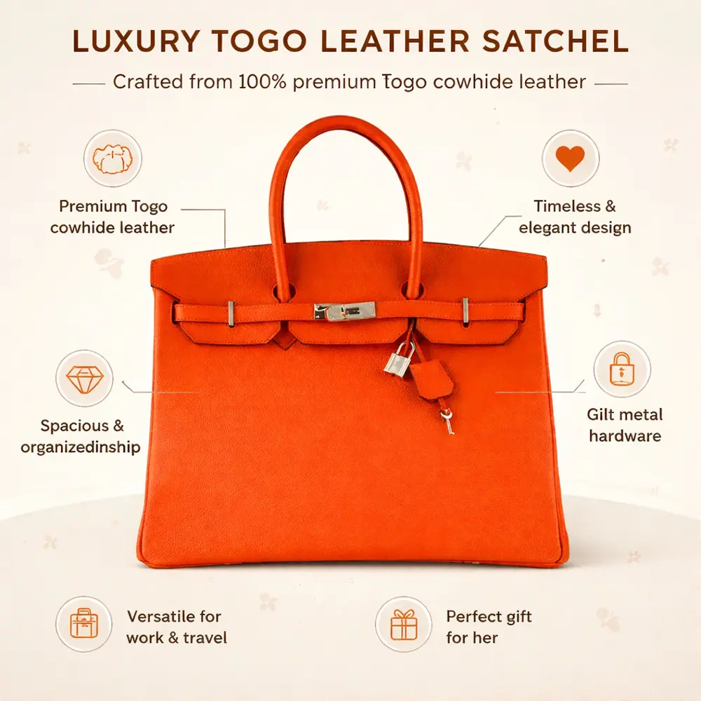 Tammara's Orange Premiun cowhide leather satchel Bag for women|Spacious everyday handbag| durable & stylish tote bags| Multi-purpose bags for work, travel, sopping - Image 4