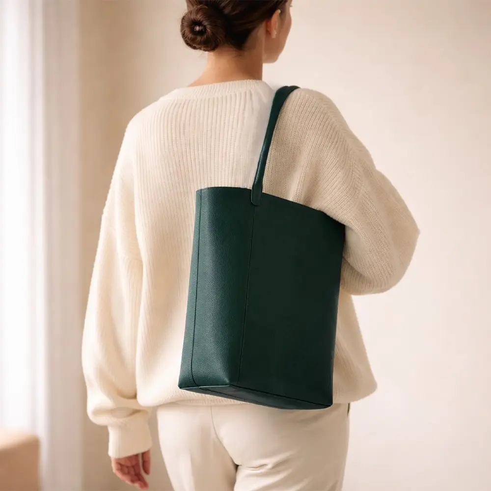 Naira - Forest Green Premium cowhide leather Tote Bag for women|Spacious everyday handbag| durable & stylish ladies shoulder bags| Multi-purpose bags for work, travel, sopping.