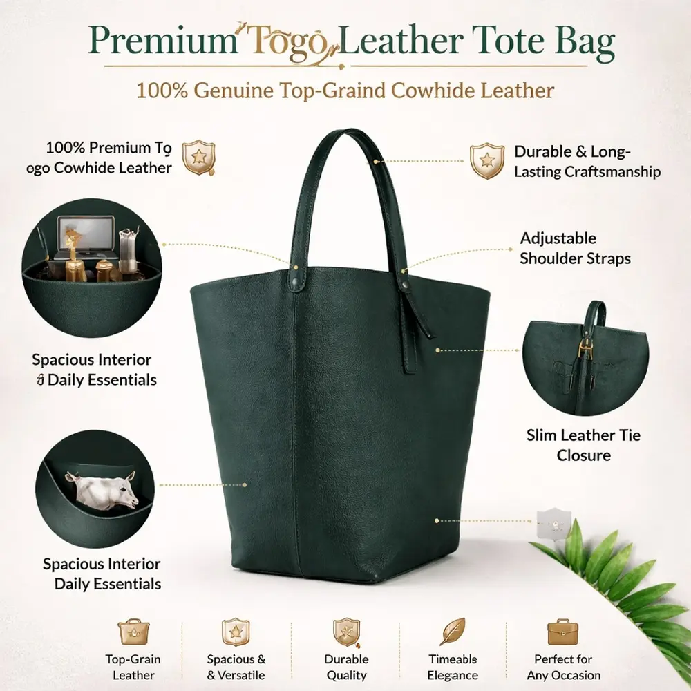 Naira - Forest Green Premium cowhide leather Tote Bag for women|Spacious everyday handbag| durable & stylish ladies shoulder bags| Multi-purpose bags for work, travel, sopping. - Image 4