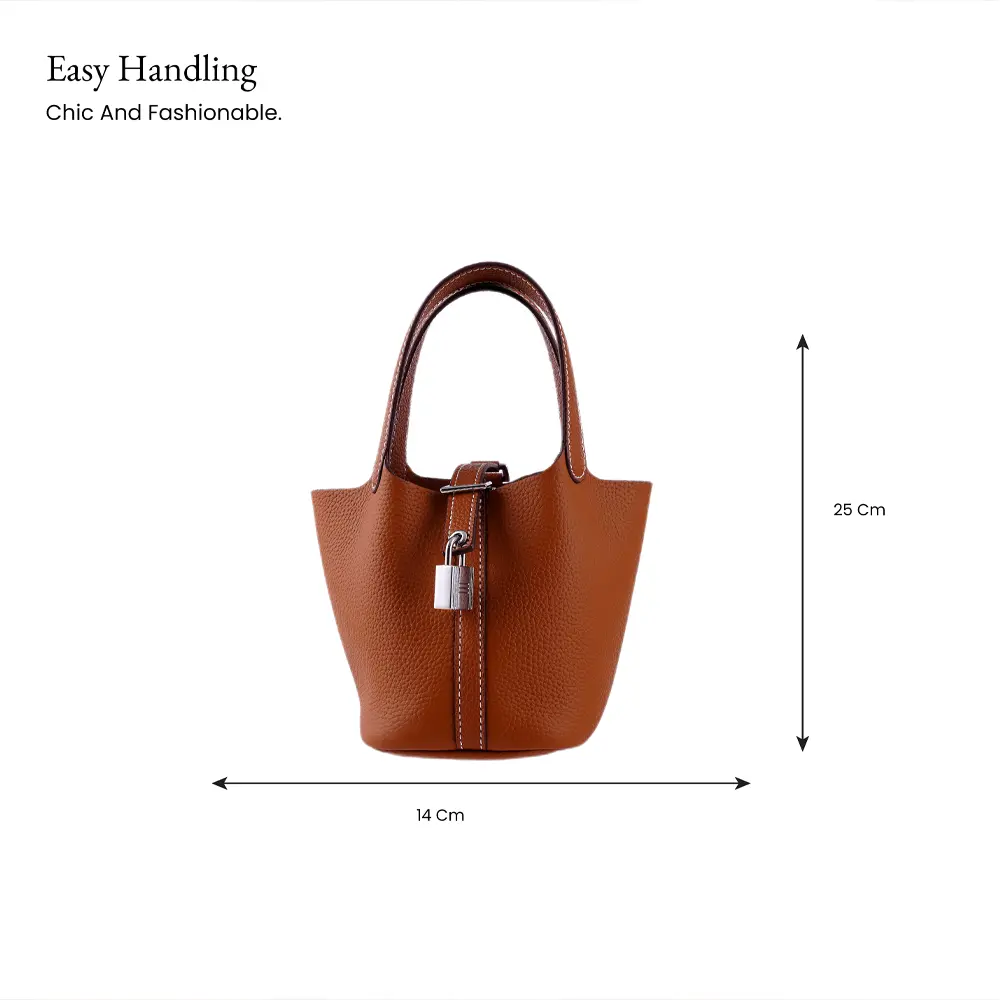 Bansuri (S) Tan Premium cowhide leather mini bucket Bag for women| ladies everyday handbag| durable & stylish bag| Multi-purpose bag for work, travel, sopping - Image 2