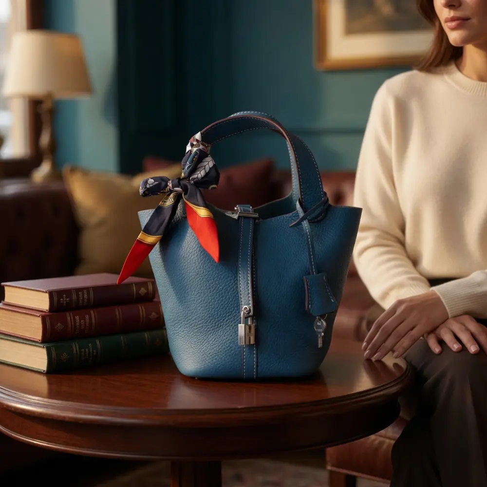 Bansuri (M) - Teal Blue Premium cowhide leather bucket Bag for women| spacious everyday handbag| durable & stylish Ladies shoulder bag| Multi-purpose bag for work, travel, sopping