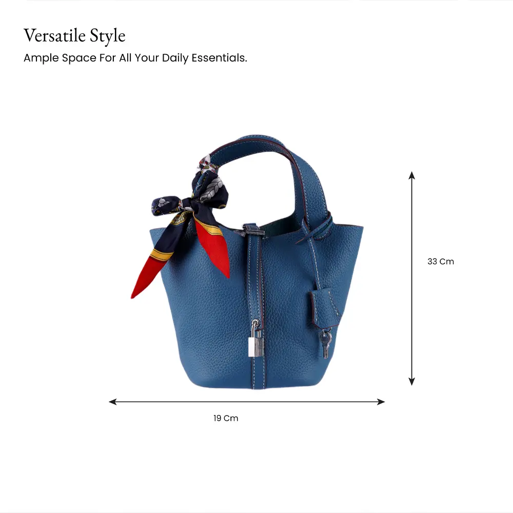 Bansuri (M) - Teal Blue Premium cowhide leather bucket Bag for women| spacious everyday handbag| durable & stylish Ladies shoulder bag| Multi-purpose bag for work, travel, sopping - Image 3