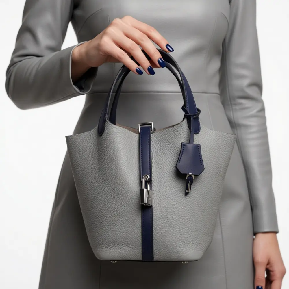 Bansuri (M) - Elephant Grey Premium cowhide leather bucket Bag for women| spacious everyday handbag| durable & stylish Ladies shoulder bag| Multi-purpose bag for work, travel, sopping - Image 2