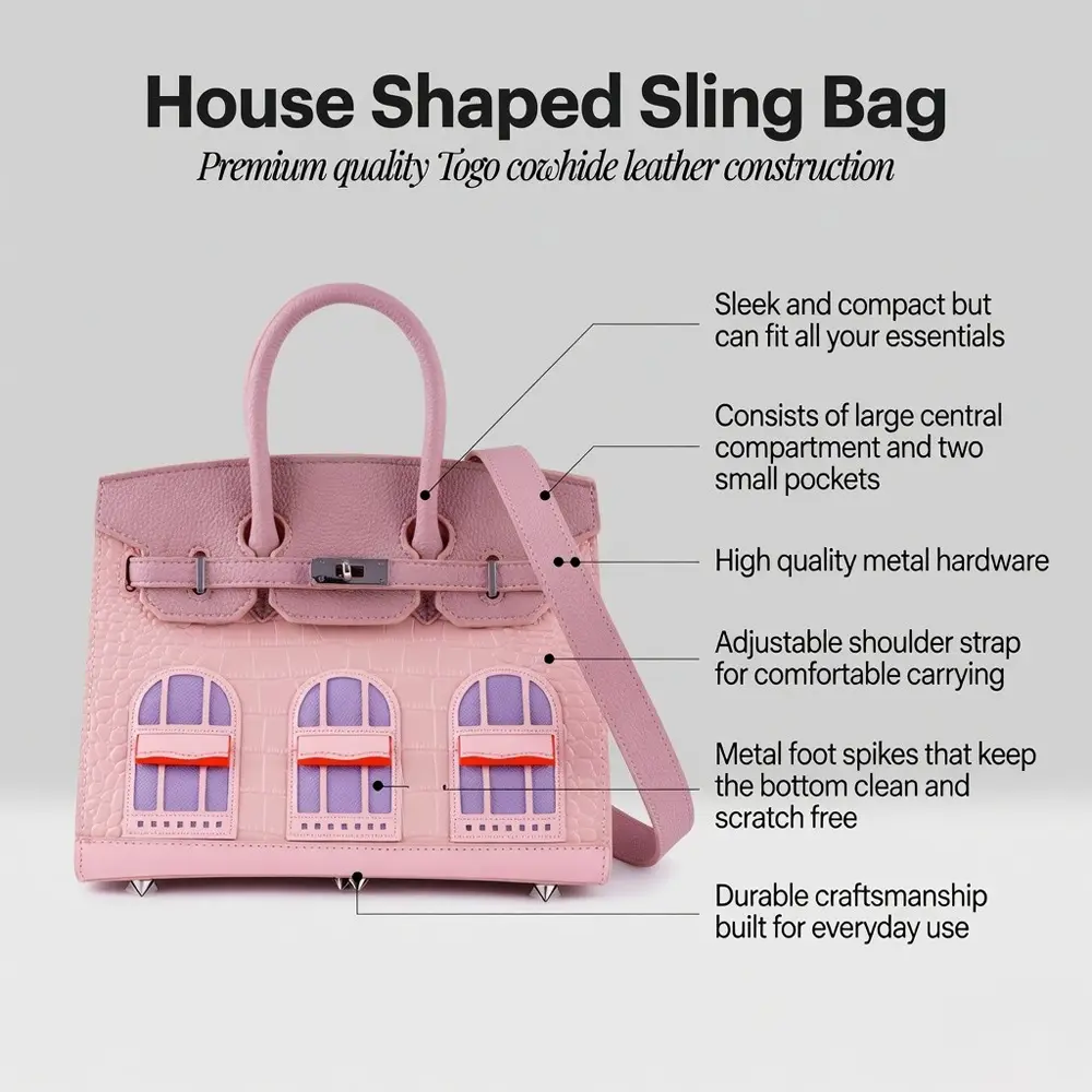 Kiara (M) - Pink Premium cowhide leather sling Bag for women| spacious everyday handbag| durable & stylish ladies shoulder bag| Multi-purpose bag for work, travel, sopping - Image 4