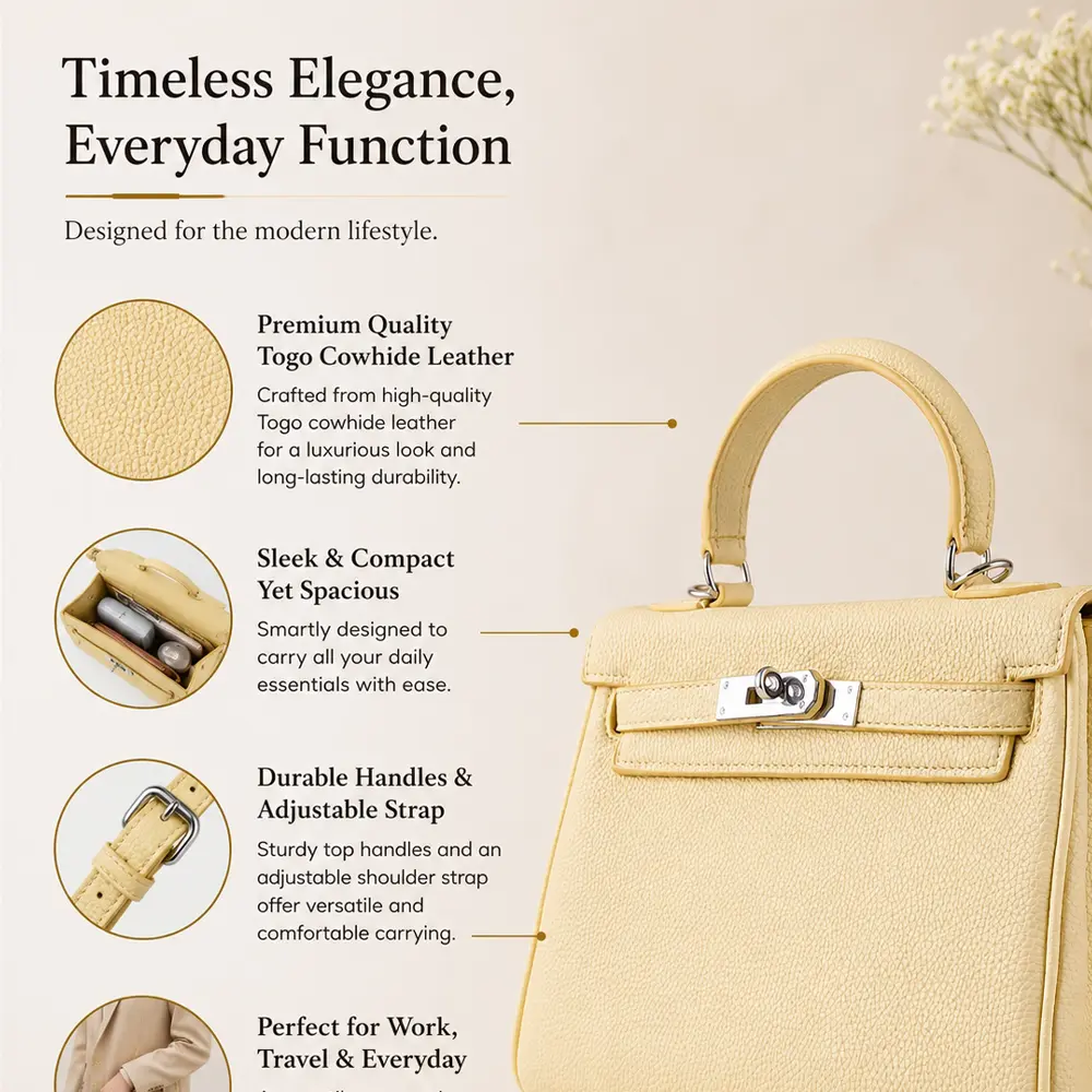 Meilin (M) - Citrus Yellow Premium cowhide leather crossbody Bag for women| everyday handbag| durable & stylish ladies shoulder bags| Multi-purpose bags for work, travel, sopping - Image 4