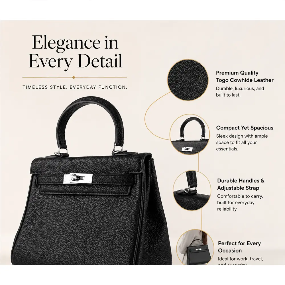 Meilin (M) - Black Premium cowhide leather crossbody Bag for women| everyday handbag| durable & stylish ladies shoulder bags| Multi-purpose bags for work, travel, sopping - Image 4
