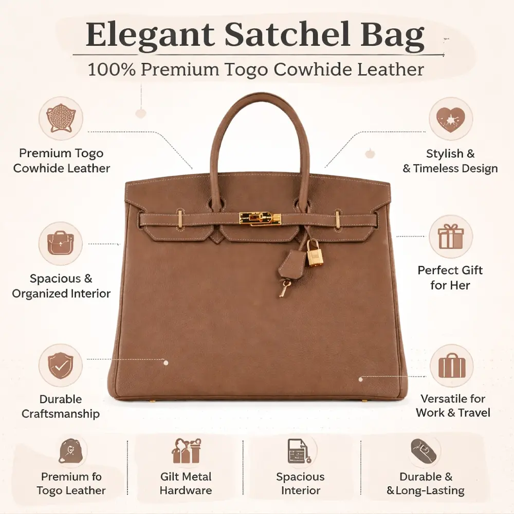 Tammara's Khaki Premiun cowhide leather satchel Bag for women|Spacious everyday handbag| durable & stylish tote bags| Multi-purpose bags for work, travel, sopping - Image 4
