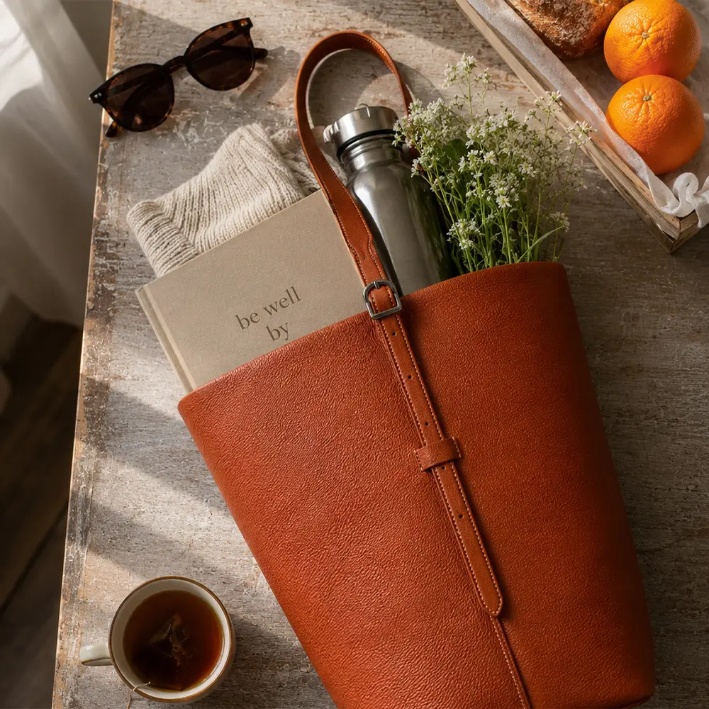 Naira - Tan Premium cowhide leather Tote Bag for women|Spacious everyday handbag| durable & stylish ladies shoulder bags| Multi-purpose bags for work, travel, sopping. - Image 2