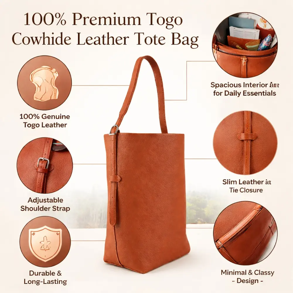 Naira - Tan Premium cowhide leather Tote Bag for women|Spacious everyday handbag| durable & stylish ladies shoulder bags| Multi-purpose bags for work, travel, sopping. - Image 4