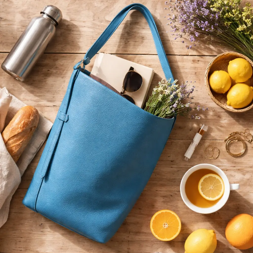Naira - Teal Blue Premium cowhide leather Tote Bag for women|Spacious everyday handbag| durable & stylish ladies shoulder bags| Multi-purpose bags for work, travel, sopping. - Image 2