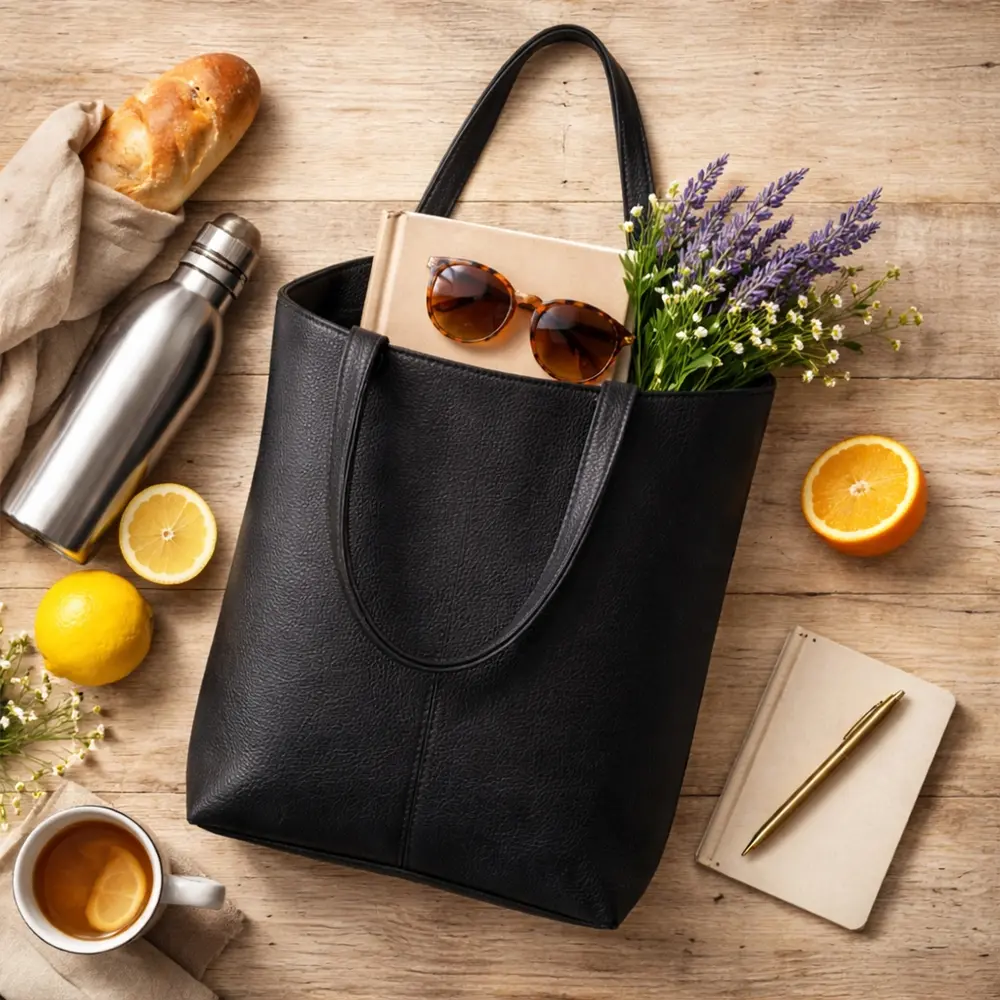 Naira - Black Premium cowhide leather Tote Bag for women|Spacious everyday handbag| durable & stylish ladies shoulder bags| Multi-purpose bags for work, travel, sopping. - Image 2