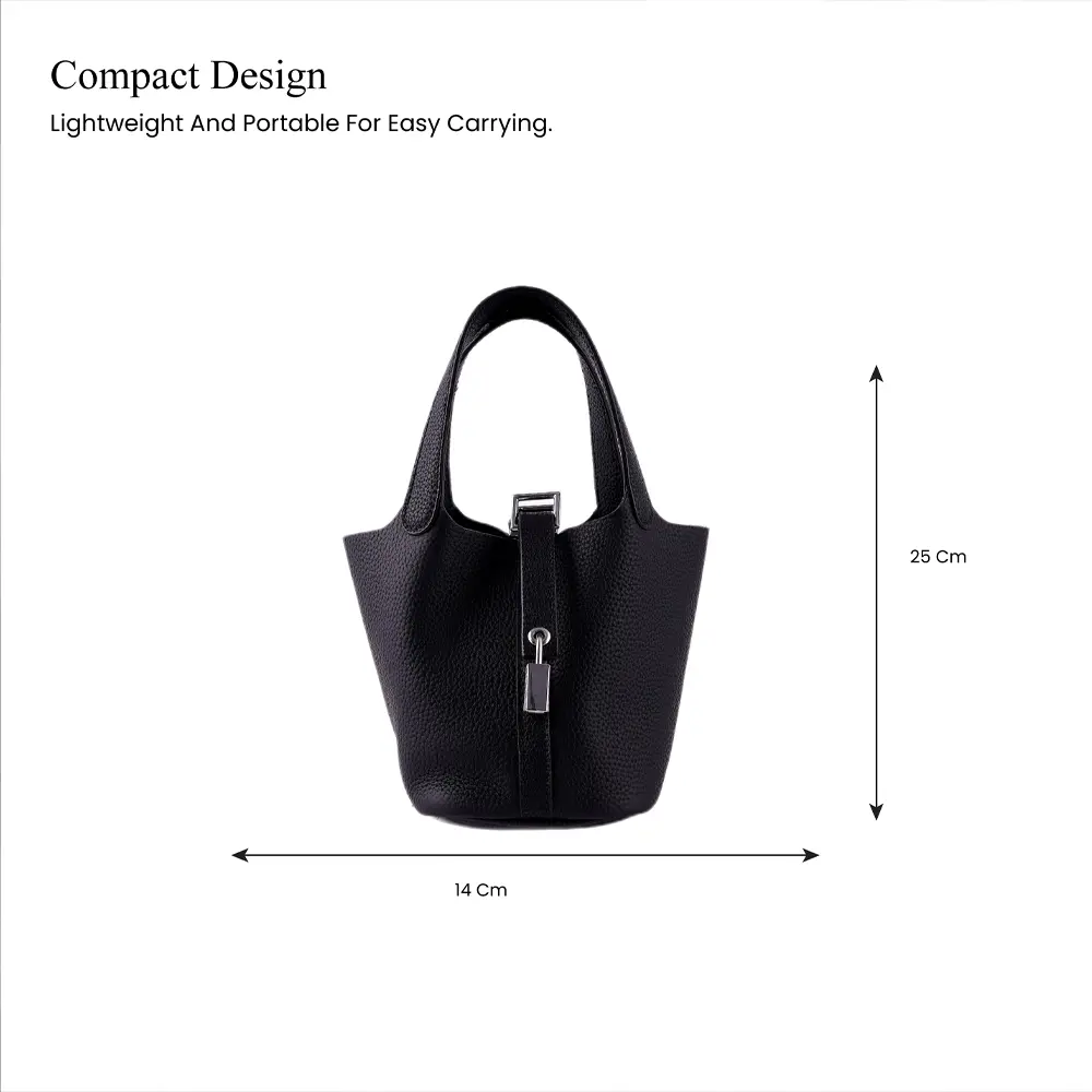 Bansuri (S) Black Premium cowhide leather mini bucket Bag for women| ladies everyday handbag| durable & stylish bag| Multi-purpose bag for work, travel, sopping - Image 3