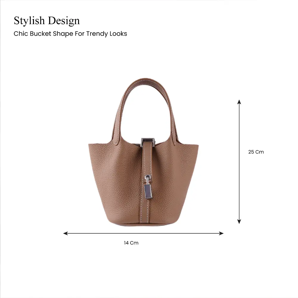 Bansuri (S) Grey Premium cowhide leather mini bucket Bag for women| ladies everyday handbag| durable & stylish bag| Multi-purpose bag for work, travel, sopping - Image 3
