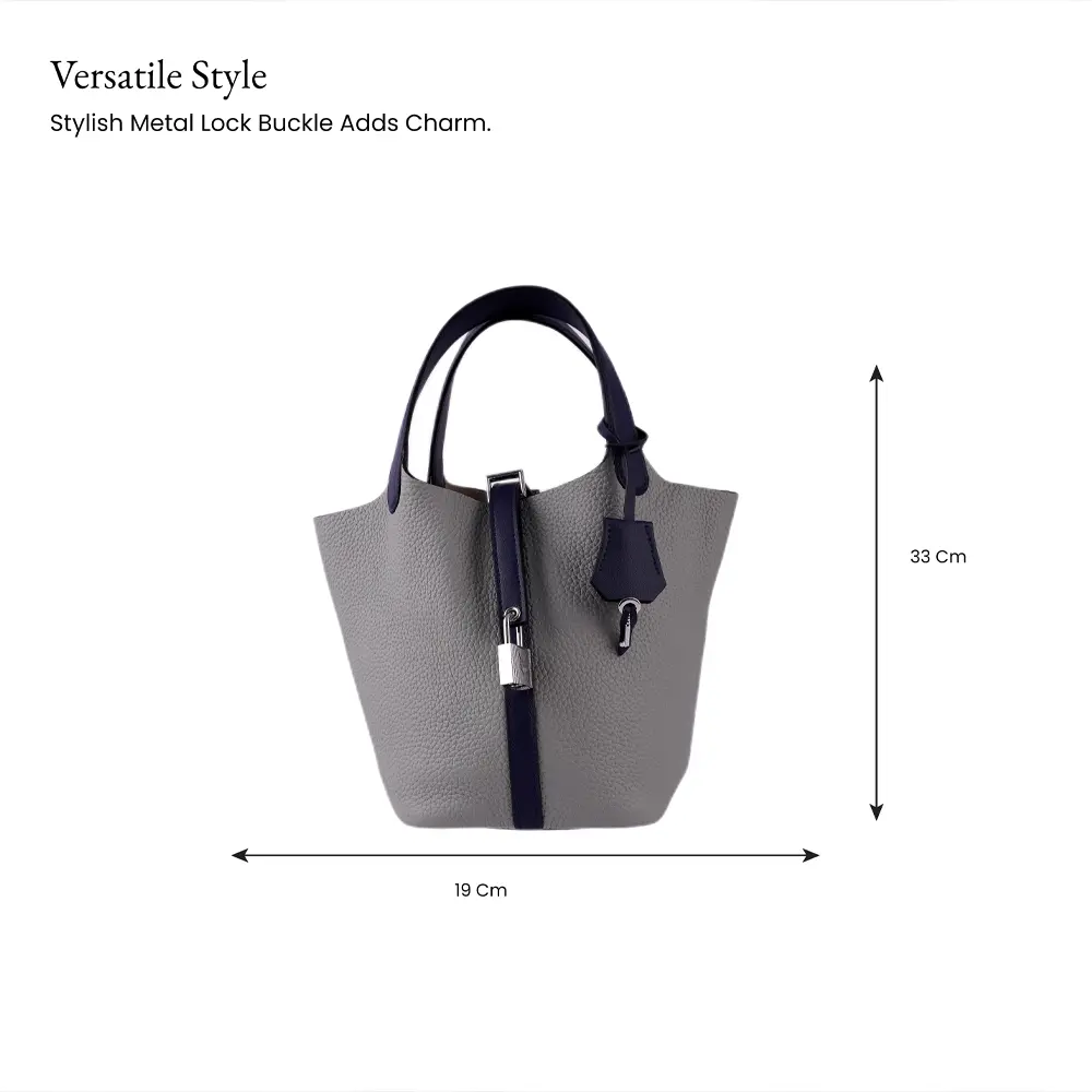 Bansuri (M) - Elephant Grey Premium cowhide leather bucket Bag for women| spacious everyday handbag| durable & stylish Ladies shoulder bag| Multi-purpose bag for work, travel, sopping - Image 3