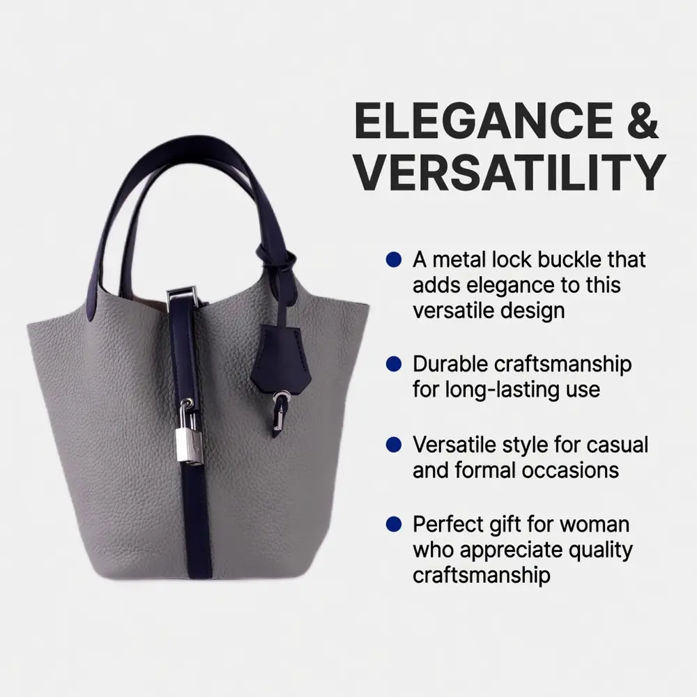 Bansuri (M) - Elephant Grey Premium cowhide leather bucket Bag for women| spacious everyday handbag| durable & stylish Ladies shoulder bag| Multi-purpose bag for work, travel, sopping - Image 4