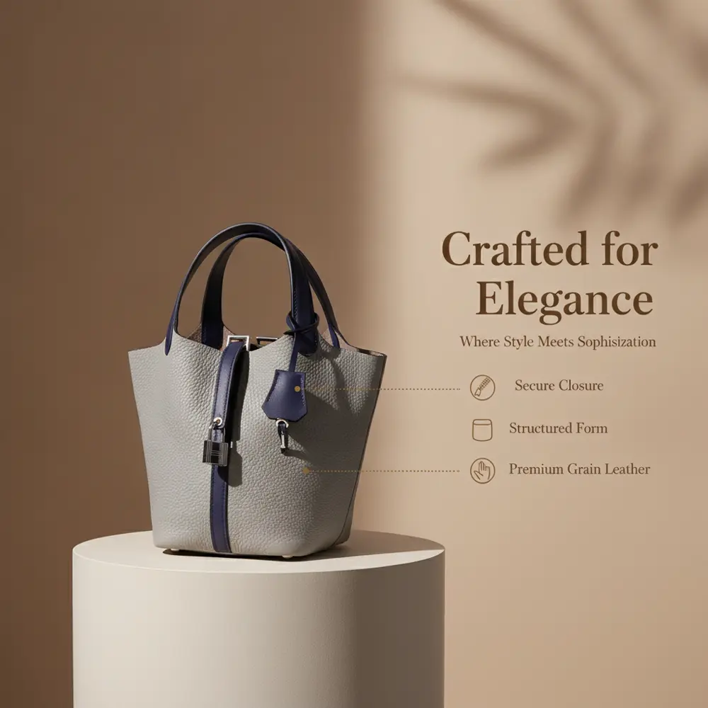 Bansuri (M) - Elephant Grey Premium cowhide leather bucket Bag for women| spacious everyday handbag| durable & stylish Ladies shoulder bag| Multi-purpose bag for work, travel, sopping - Image 5