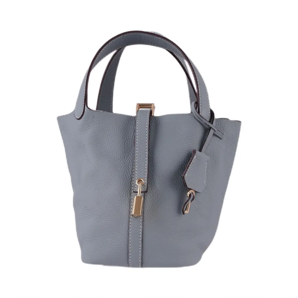 Bansuri (M) - Powder Blue Premium cowhide leather bucket Bag for women| spacious everyday handbag| durable & stylish Ladies shoulder bag| Multi-purpose bag for work, travel, sopping - Image 5
