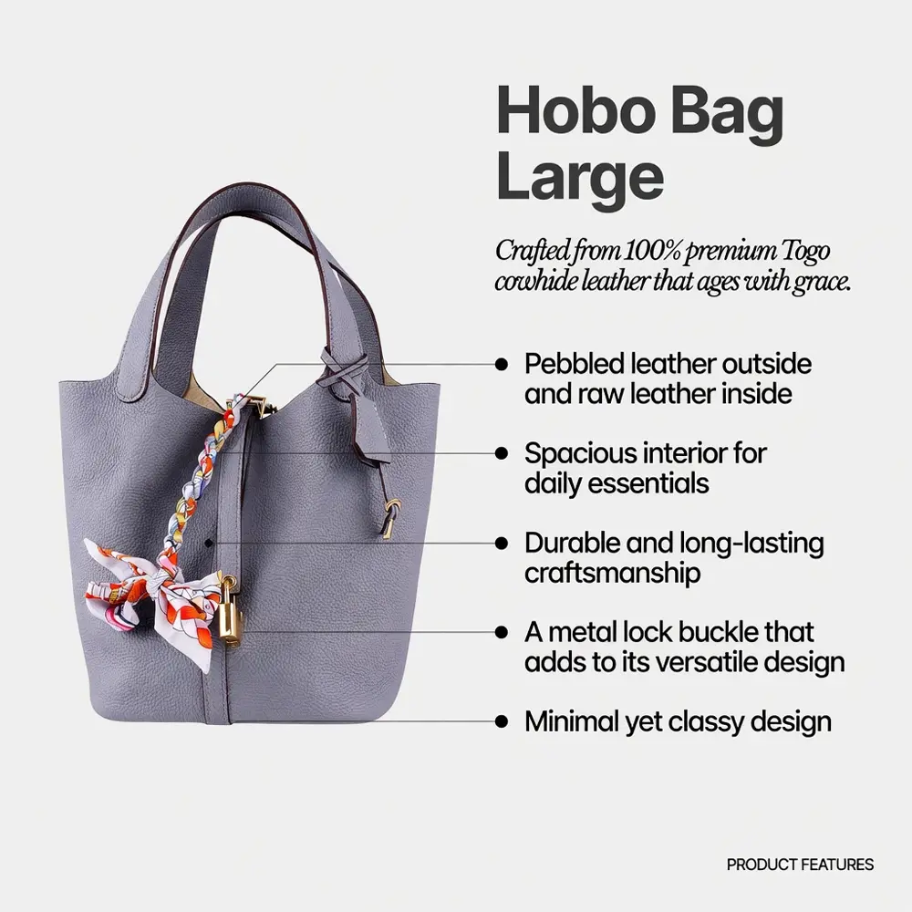 Shiori(L) - Powder Blue Premium cowhide leather Hobo Bag for women| spacious everyday handbag| durable & stylish ladies shoulder bag| Multi-purpose bag for work, travel, sopping - Image 4